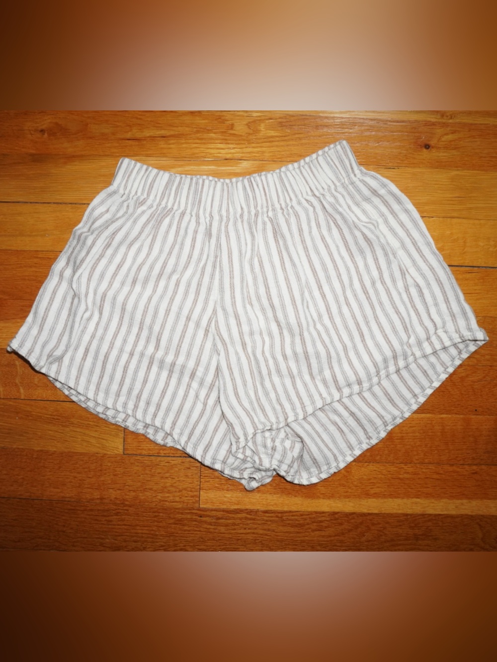 Brandy Melville White and Light Gray Striped Athletic Lounge Shorts